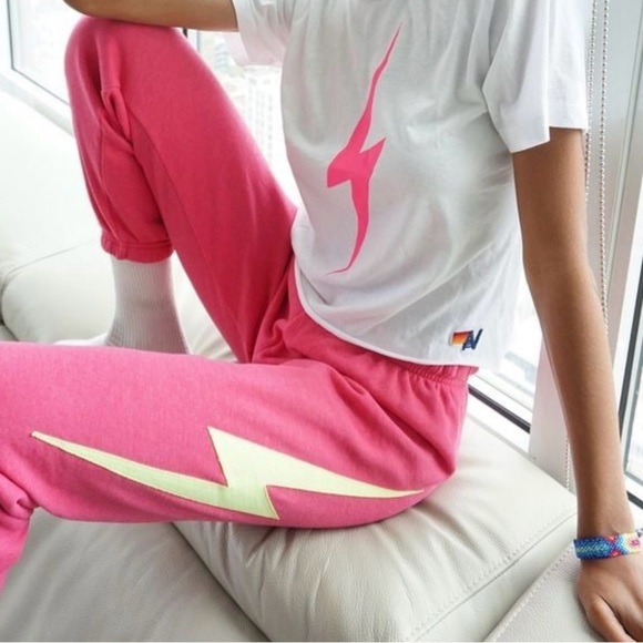 Aviator Nation Women’s Pink/Yellow Bolt Stitch Sweatpants/Joggers | PRELOVED⚡️🩷 - Picture 11 of 11